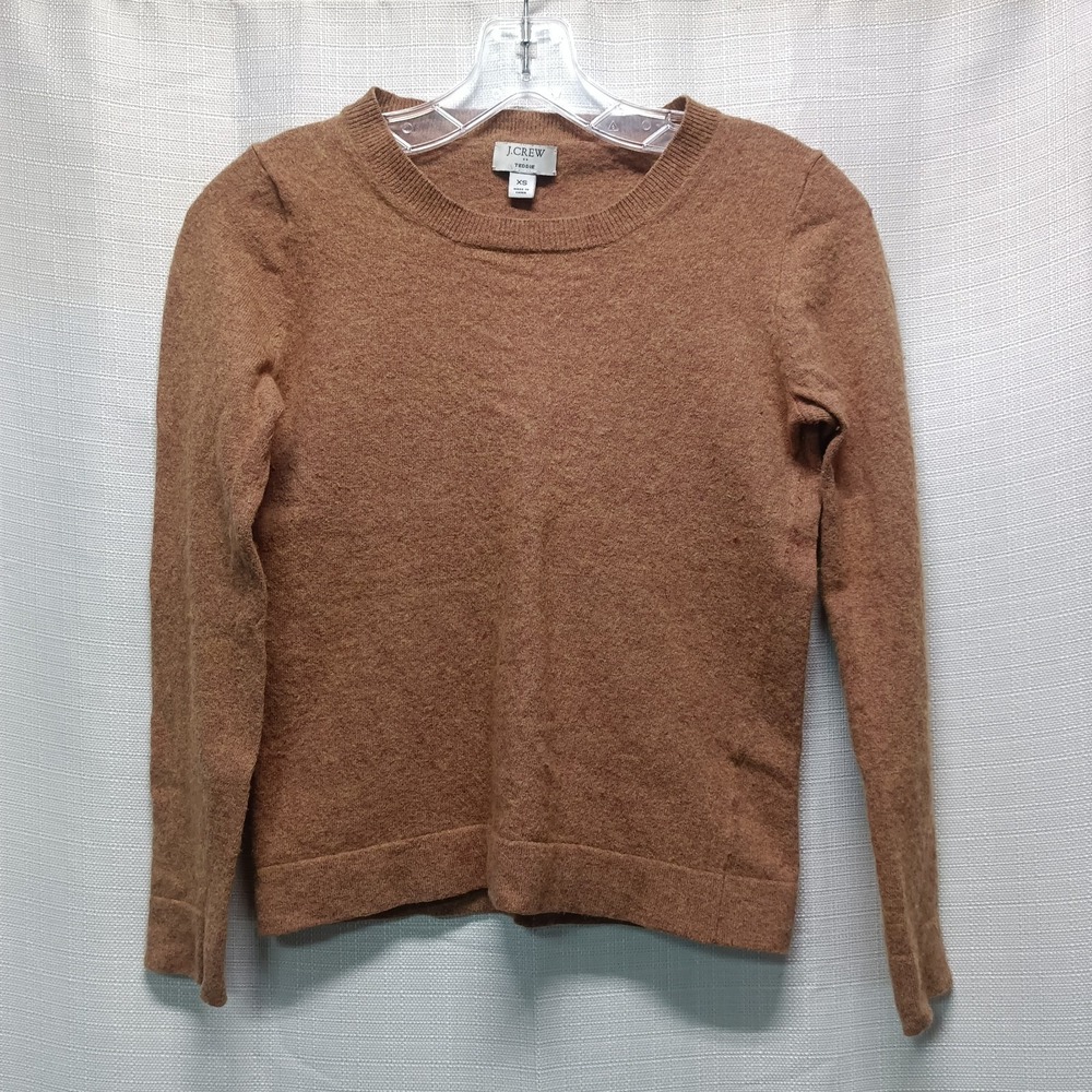 J. Crew Teddie Women's Crewneck Sweater Heather Brown Cotton Wool Blend XS